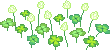 a pixelated gif of clovers and dandelion seedheads. they're swaying in the breeze. the source of the gif is unfortunately unknown.