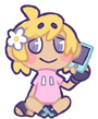 a sprite from here comes niko of niko sitting down and holding their phone to their ear, smiling wistfully